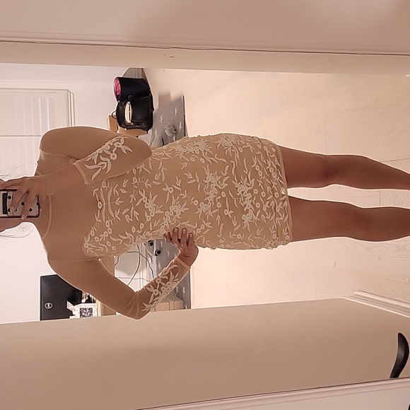 NWT Forever 21 Nude Embroidered Lace Illusion Mini Dress - Picture 6 of 6